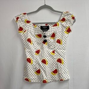 Collectif X ModCloth Retro Pinup Grapefruit Citrus Top White Dot Size Small
